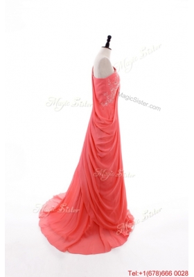 2016 Fall Empire One Shoulder Brush Train Prom Dresses in Watermelon