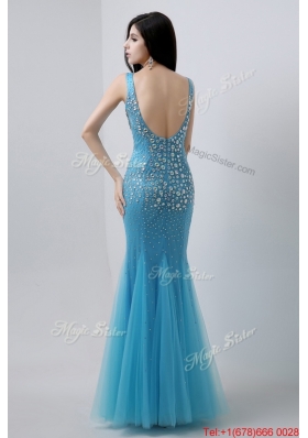 2016 Luxurious Mermaid Beaded Prom Dresses with V Neck