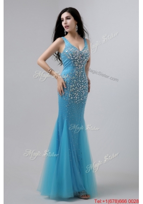 2016 Luxurious Mermaid Beaded Prom Dresses with V Neck