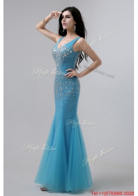 2016 Luxurious Mermaid Beaded Prom Dresses with V Neck