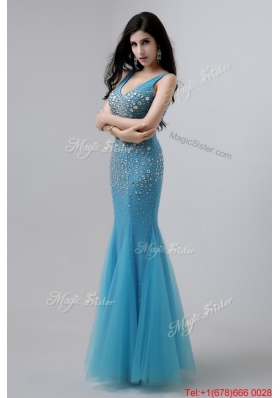 2016 Luxurious Mermaid Beaded Prom Dresses with V Neck