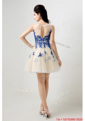 2016 New Arrivals A Line Bateau Prom Dresses with Appliques