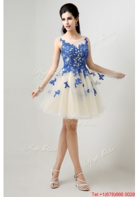 2016 New Arrivals A Line Bateau Prom Dresses with Appliques