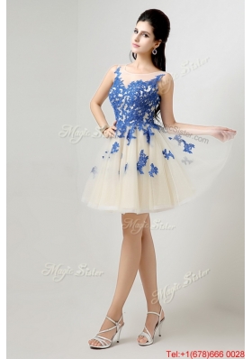 2016 New Arrivals A Line Bateau Prom Dresses with Appliques