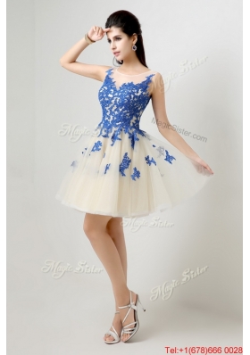 2016 New Arrivals A Line Bateau Prom Dresses with Appliques