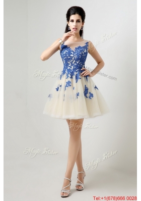 2016 New Arrivals A Line Bateau Prom Dresses with Appliques