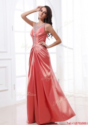 2016 New Style V Neck Beading and Ruching Prom Dresses