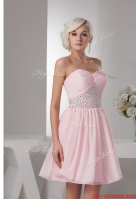 2016 Perfect Sweetheart Baby Pink Short Prom Dress with Beading