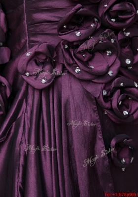 Beautiful One Shoulder Beaded Prom Dresses with Hand Made Flowers