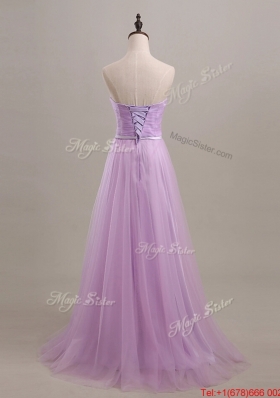 Beautiful Sweetheart Lilac Long Prom Dresses with Sweep Train