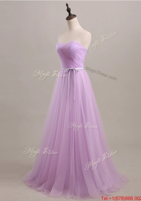 Beautiful Sweetheart Lilac Long Prom Dresses with Sweep Train