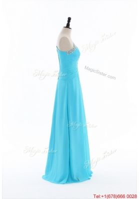 Brand New 2016 Beading and Ruching Aqua Blue Prom Dresses