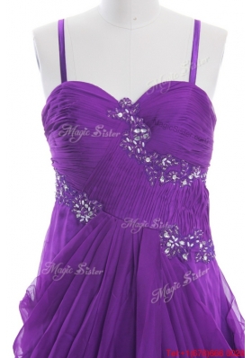 Cheap Appliques and Beading Eggplant Purple Prom Dresses with Sweep Train