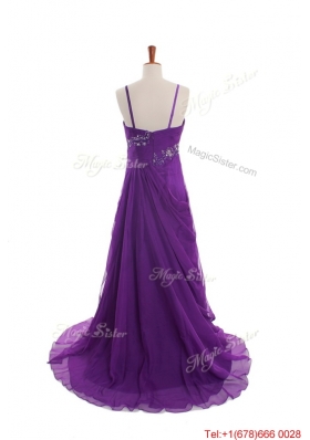 Cheap Appliques and Beading Eggplant Purple Prom Dresses with Sweep Train