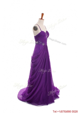 Cheap Appliques and Beading Eggplant Purple Prom Dresses with Sweep Train