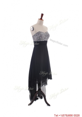 Custom Made Empire Strapless Beaded High Low Prom Dresses in Black