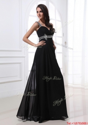 Fashionable Empire Straps Beading Prom Dresses in Black for 2016