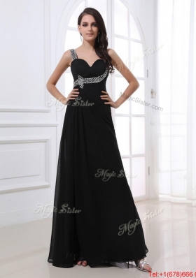 Fashionable Empire Straps Beading Prom Dresses in Black for 2016