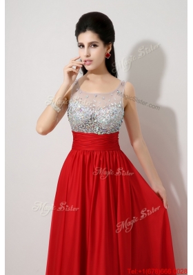 Fashionable Side Zipper Red Prom Dresses with Scoop