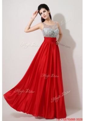 Fashionable Side Zipper Red Prom Dresses with Scoop