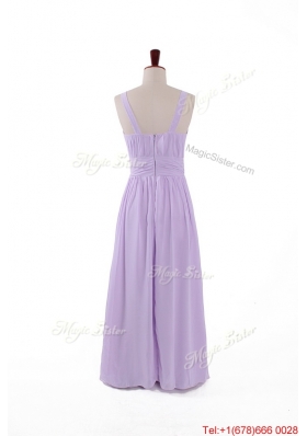 Most Popular 2016 Straps Lavender Long Prom Dresses with Ruching