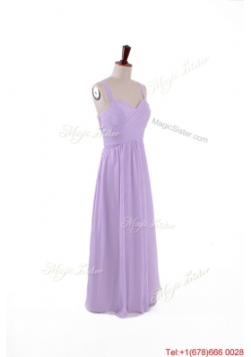 Most Popular 2016 Straps Lavender Long Prom Dresses with Ruching