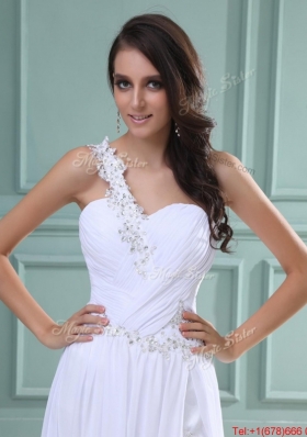 New Arrivals White Brush Train Prom Dresses with High Slit for 2016