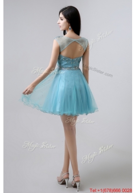 New Style A Line Scoop Open Back Prom Dresses with Beading