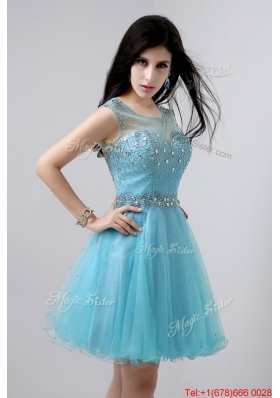 New Style A Line Scoop Open Back Prom Dresses with Beading