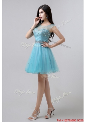 New Style A Line Scoop Open Back Prom Dresses with Beading