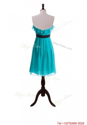 New Style Ruffles and Belt Short Prom Dresses in Turquoise