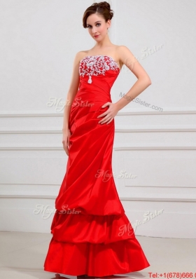 Perfect Column Strapless Appliques Prom Dresses in Red