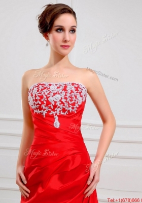 Perfect Column Strapless Appliques Prom Dresses in Red