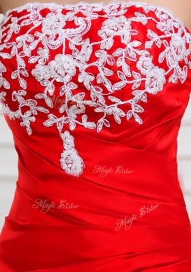 Perfect Column Strapless Appliques Prom Dresses in Red