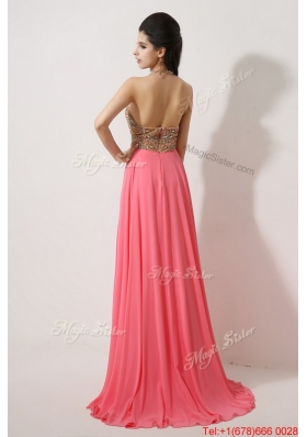 Perfect Halter Top Brush Train Prom Dresses in Watermelon Red