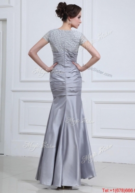 Perfect Mermaid V Neck Prom Dresses with Beading in Silver