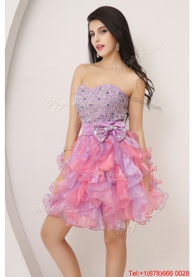 Pretty Sweetheart Bowknot and Beaded Short Prom Gowns in Multi Color for 2016