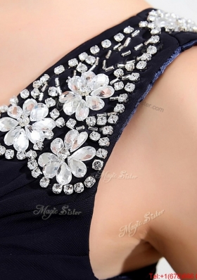 Simple Brush Train V Neck Beaded Prom Dresses in Black