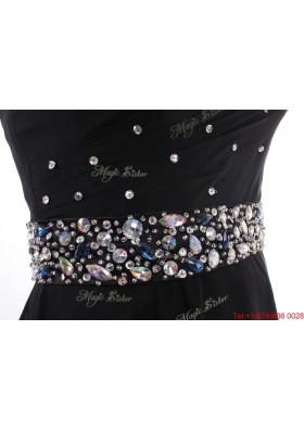 Simple Empire Strapless Beaded Prom Dresses in Black for 2016