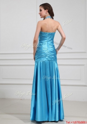 Sweet Mermaid Halter Top Prom Dresses with Beading in Baby Blue