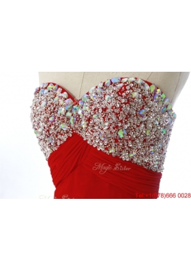 Vintage 2016 Winter Beading Red Prom Dresses with Sweep Train