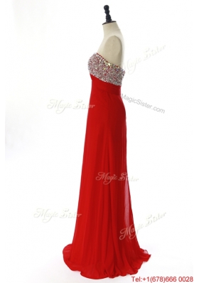 Vintage 2016 Winter Beading Red Prom Dresses with Sweep Train