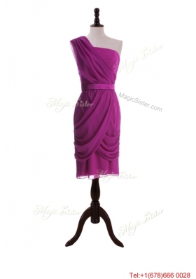 Vintage Made Ruching and Belt Short Prom Dresses in Fuchsia