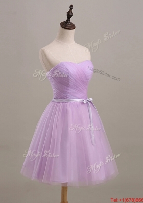 Vintage Ruching and Belt Short Prom Dresses in Lilac for 2016