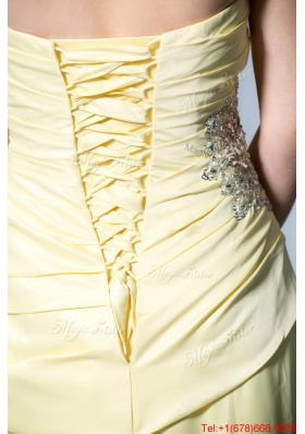 Wonderful Column Sweetheart Prom Dresses with Beading in Light Yellow