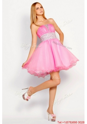 Beautiful Rose Pink Short Prom Dresses with Beading for 2016