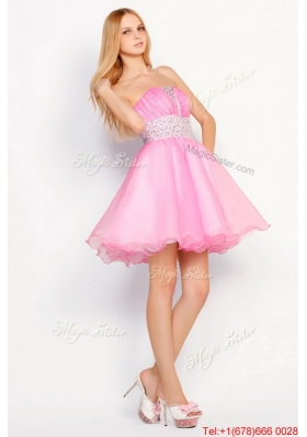 Beautiful Rose Pink Short Prom Dresses with Beading for 2016