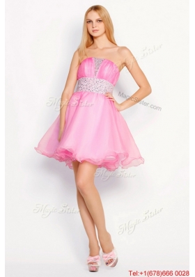 Beautiful Rose Pink Short Prom Dresses with Beading for 2016