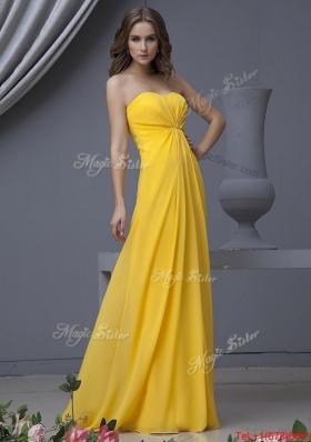 New Style Empire Ruching Yellow Long Prom Dresses