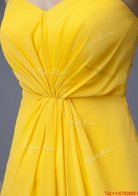 New Style Empire Ruching Yellow Long Prom Dresses